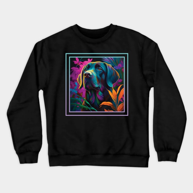 Triumphant Labrador Floral Vibrant Tropical Digital Oil Painting Pet Portrait Crewneck Sweatshirt by ArtHouseFlunky